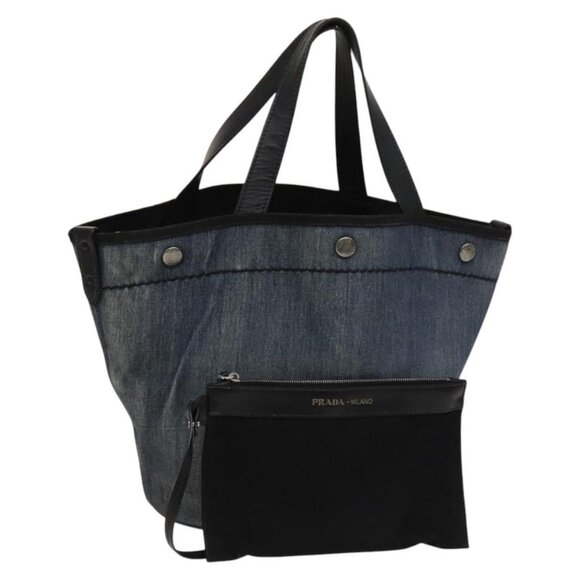PRADA Hand Bag Denim Blue Silver Auth bs24491 - Picture 1 of 16